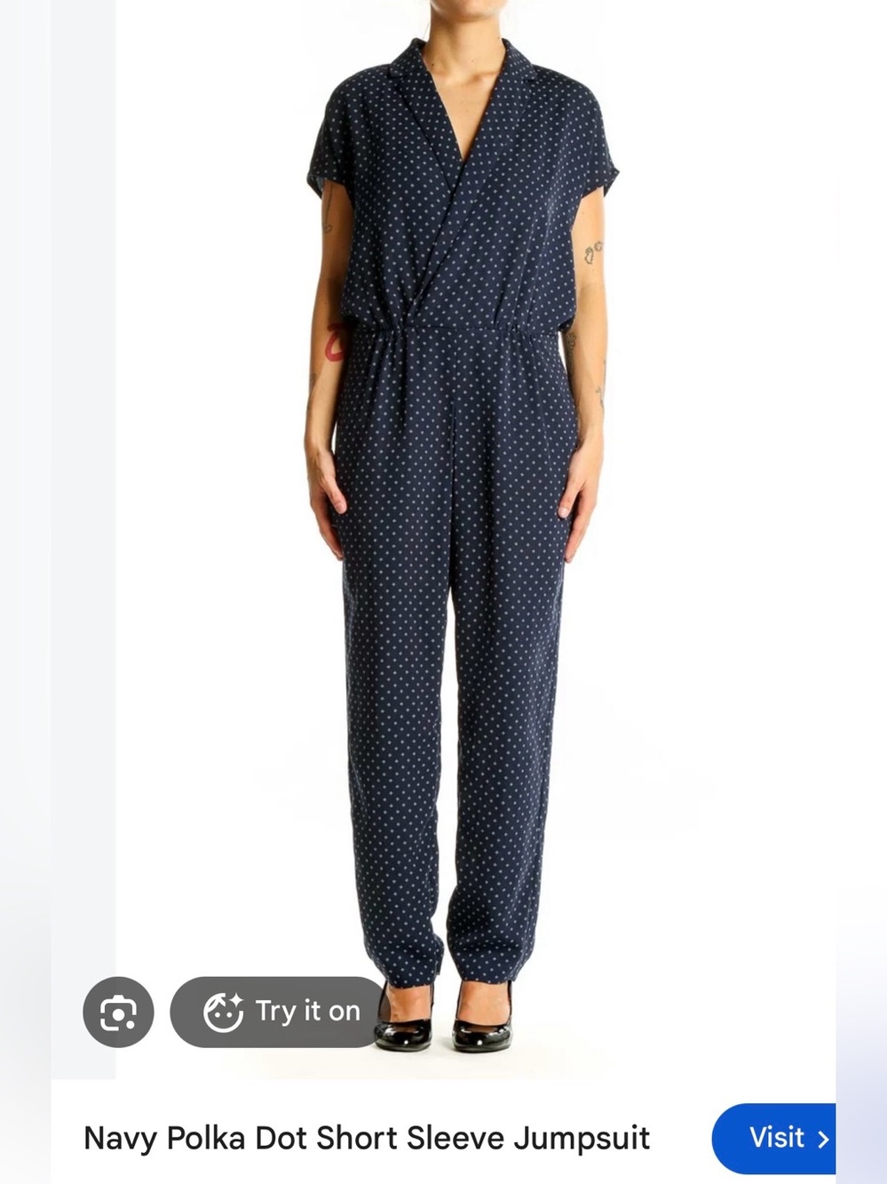 J. Crew Navy Polka Dot Short Sleeve Jumpsuit